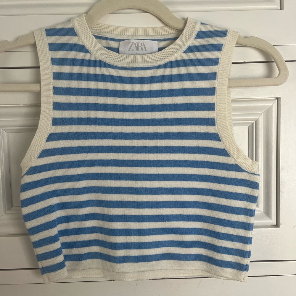 Zara Blue and White Striped Crop Top
